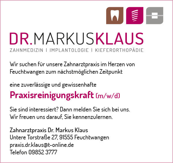 Stellenanzeige Zahnarztpraxis Feuchtwangen